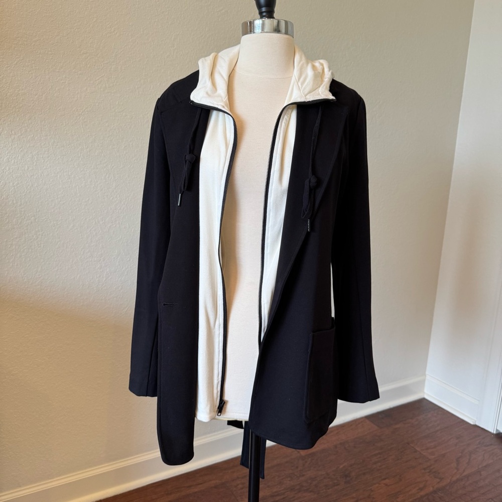Bailey 44 -Women's Black Blazer with removable white hood